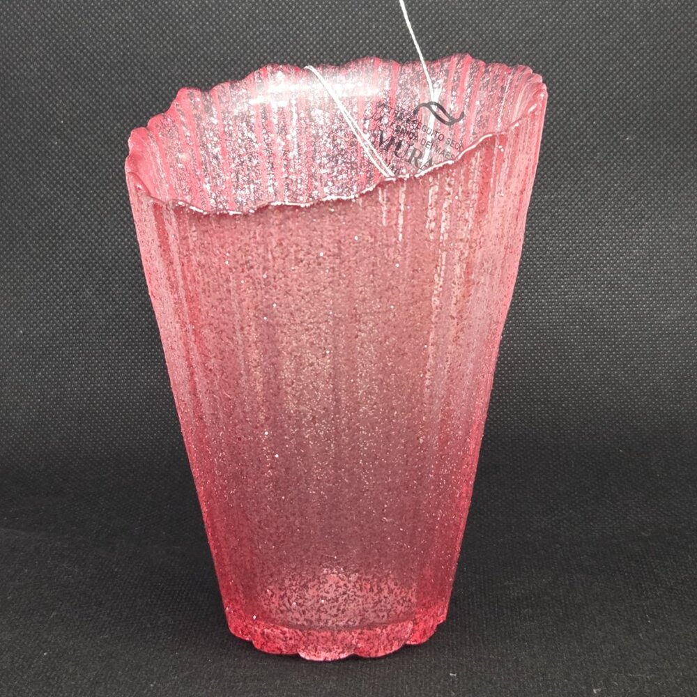 Murano Glass Hand Made in Italy Asymmetrical Vase - Pink Glitter